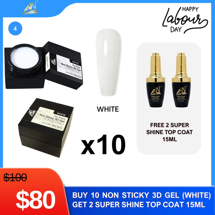 Labor Day - Non-Sticky 3D Gel White – Buy 10 Get 2 Free Top Coats