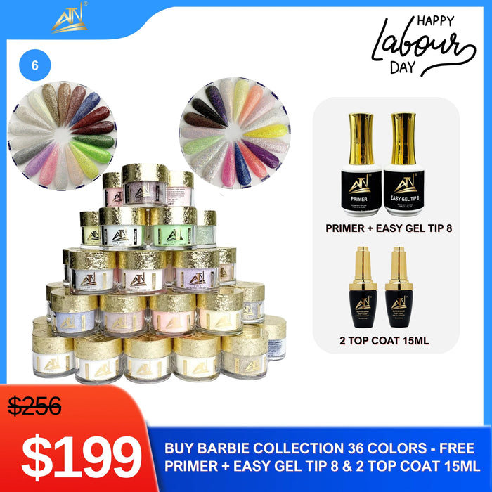 Labor Day - Barbie Collection – 36 Colors + Free Primer + Easy Gel Tip 8 + 2 Top Coat 15ml.