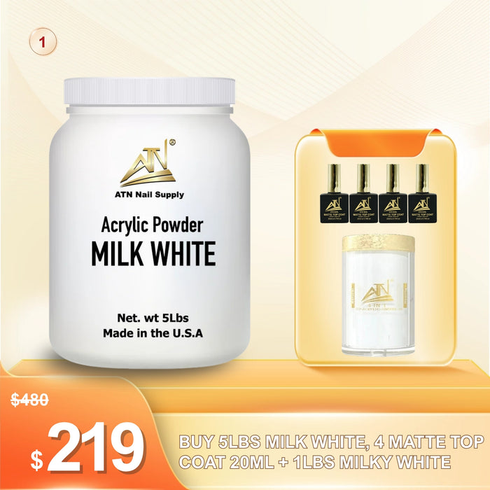 FS0918 – Buy 5lbs Milk White Acrylic Powder, Get 4 Matte Top Coat + 1lb Milky White