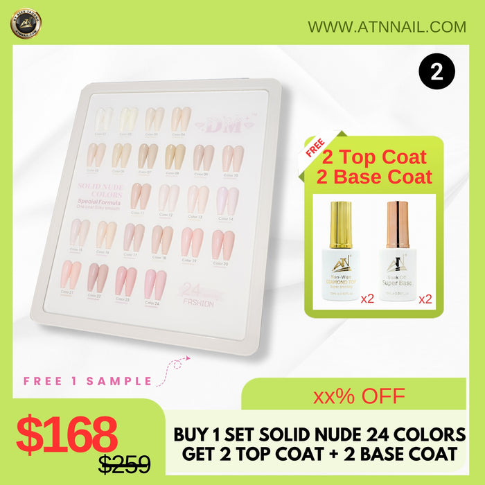 FS0516 - DM Solid Nude Gel Polish Set 24 Colors + 2 Top + 2 Base Coat + Free Sample – Smooth Formula