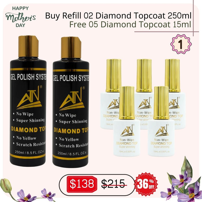 FS0429 - Refill Diamond Topcoat 250ml (Buy 2 Get 5 Free 15ml Bottles)