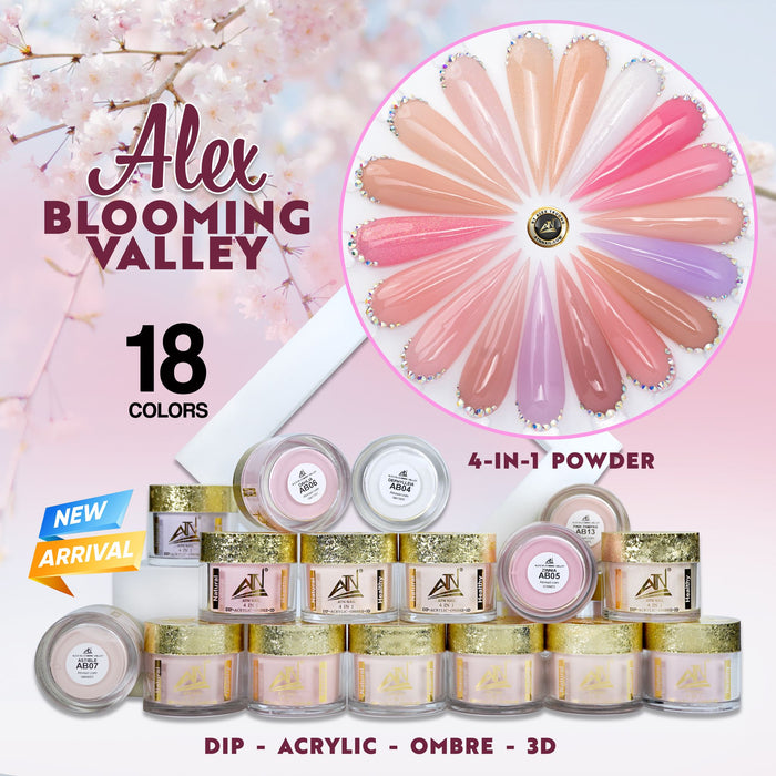 ALEX Blooming Valley NUDE Collection – 18 Colors Acrylic Powder Set for Nails, Nude Tones, Professional Nail Art Decoration