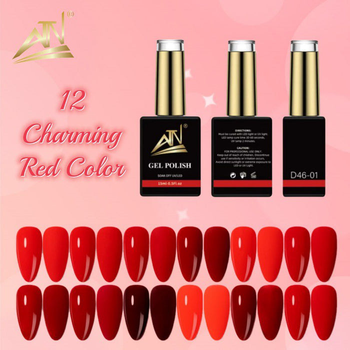 ATN GEL POLISH - CHARMING RED D46 - 12 COLORS