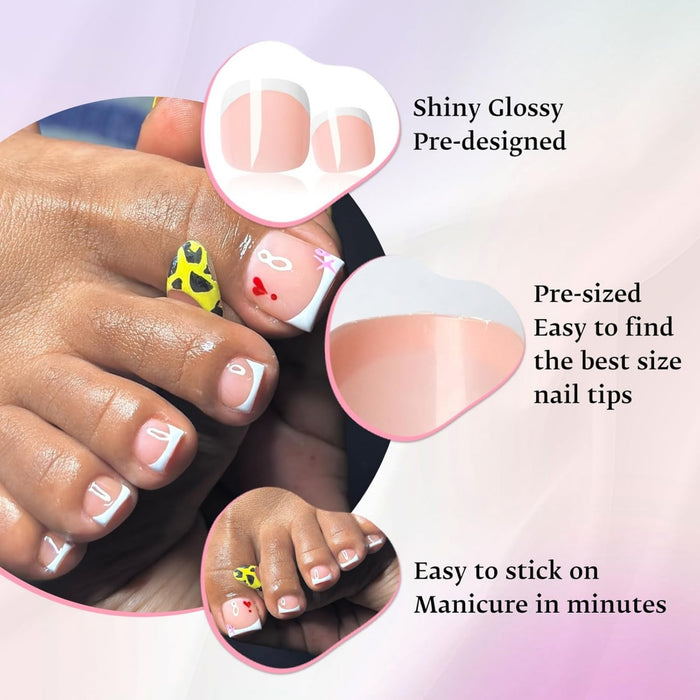 120pc French Tips Press on Toe nails