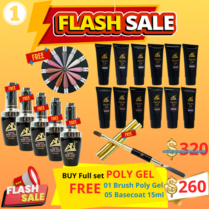 Buy full set Poly Gel FREE 01 Brush Poly Gel & 05 Base coat 15ml