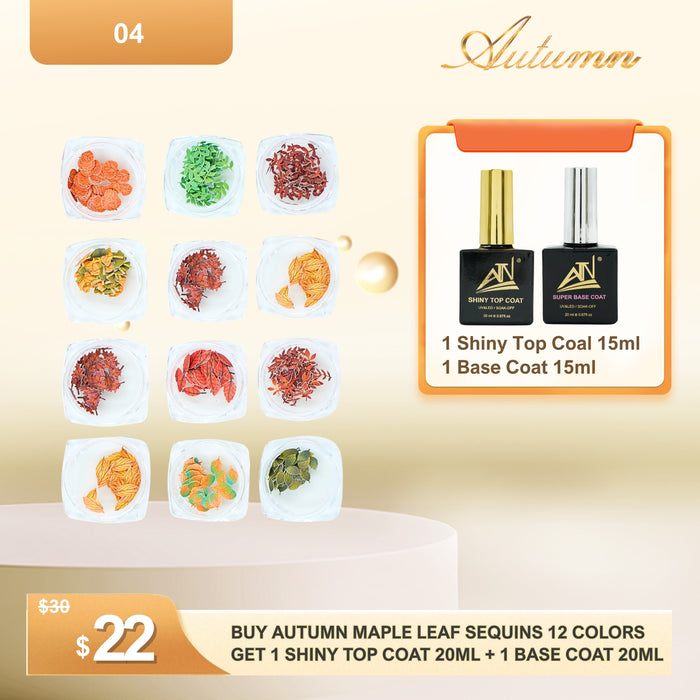Mid-Autumn Festival – Buy Autumn Maple Leaf Sequins 12 Colors, Get Free Top & Base Coats
