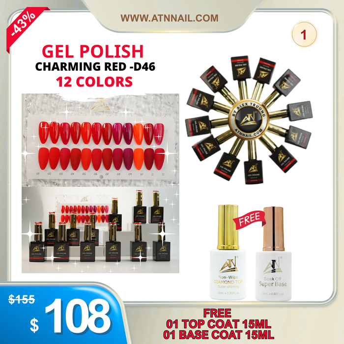 FS0729 - Buy 1 set gel Polish Charming red -D46 -12 colors free 1 top new 15ml + 1 base new 15ml (1)