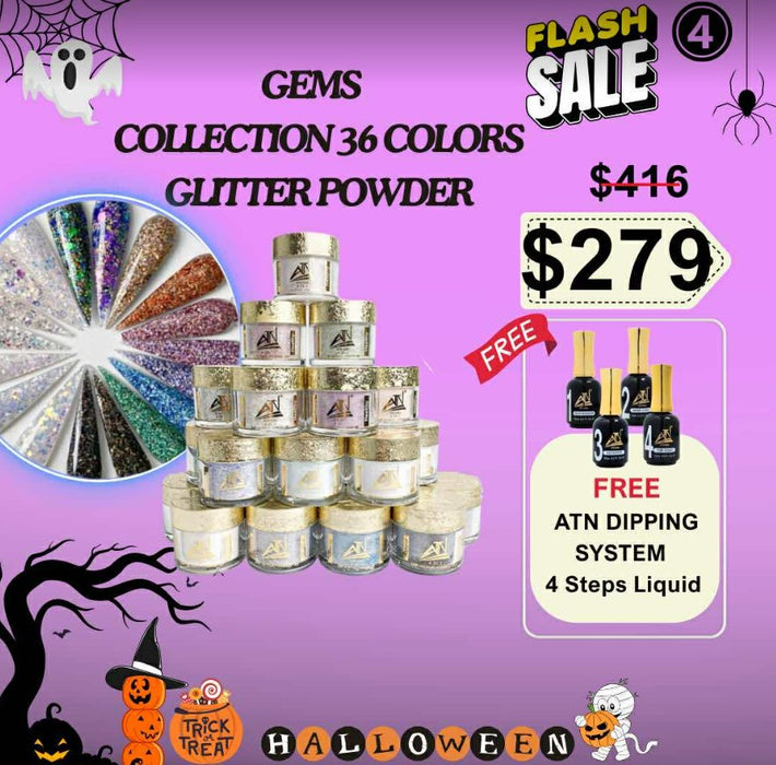 FS1004 GEM 36 colors Gliiter powder Free 01 System Dipping gel 15ml ( #1: Bond gel; #2: Basecoat; #3: Activator; #4: topcoat)