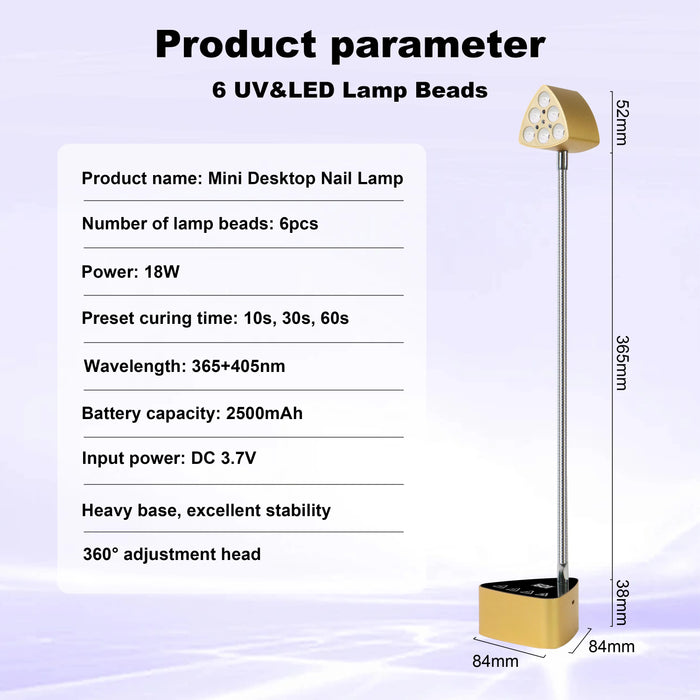 Professional Gel X Desktop Nail Lamp 18W Mini Nail Lamp Rechargeable