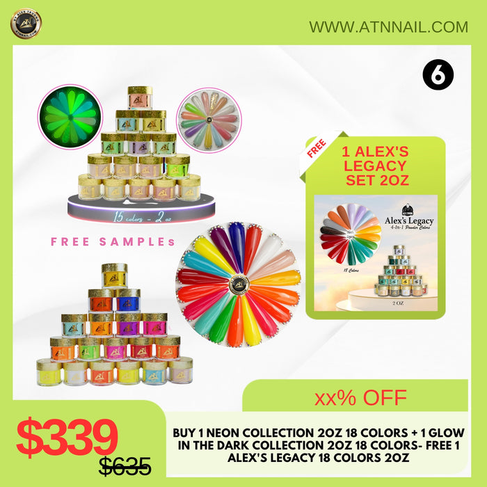 FS0516 - Neon + Glow in the Dark Acrylic Powder Combo 2oz (36 Colors Total) + Free Alex’s Legacy 2oz Set
