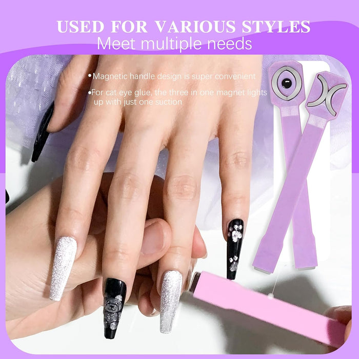 3 in 1 Nail Magnet Tool Cat Eye 3D Nails Art Cat Eye Gel Nail Polish Magnet Multi-Function