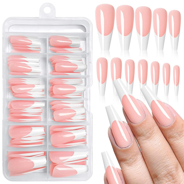 Long Coffin French Tips Nails 120pc