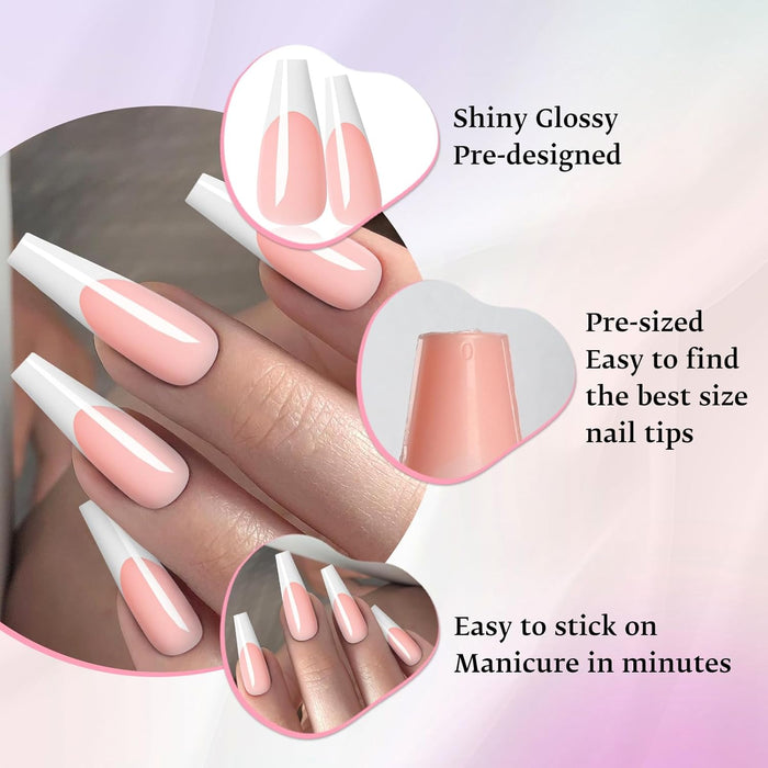 Long Coffin French Tips Nails 120pc