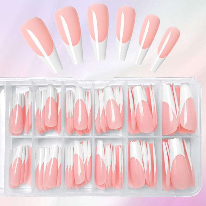 Long Coffin French Tips Nails 120pc