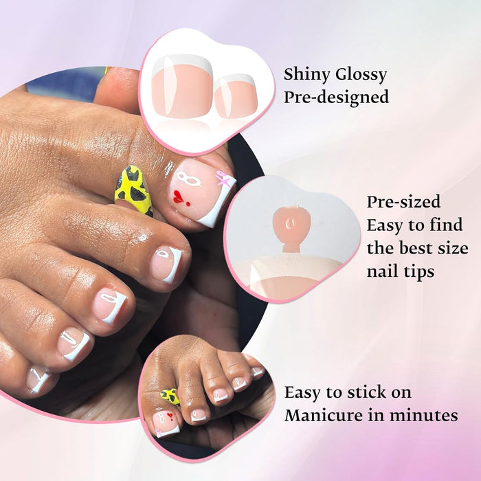 Short Square Toe Nails French Tips 120 pcs