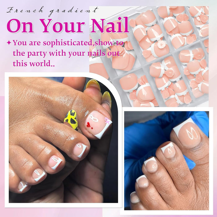 Short Square Toe Nails French Tips 120 pcs