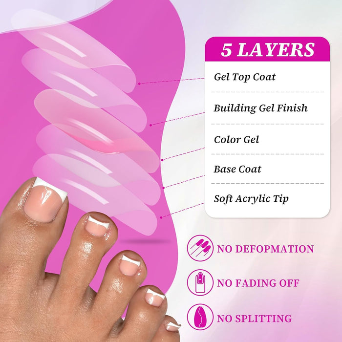 Short Square Toe Nails French Tips 120 pcs