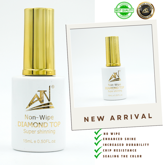 ATN New Diamond Top Coat  – No Wipe Gel Top for Mirror Shine & Long-Lasting Nails | LED/UV Curing | Professional Finish