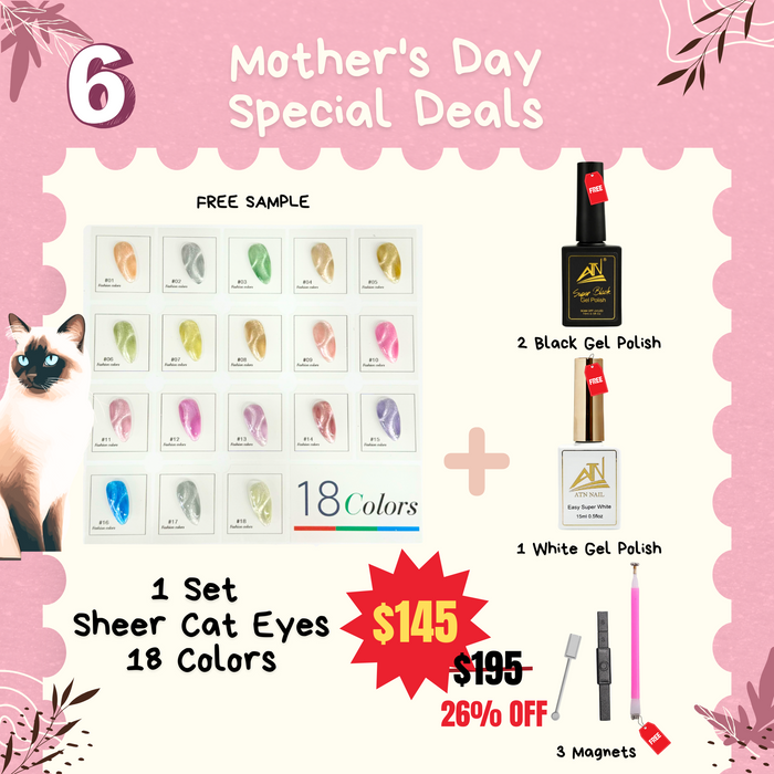 FS0502 – Sheer Cat Eyes Gel Set – 18 Colors + Free 2 Black Gel, 1 White Gel & 3 Magnets