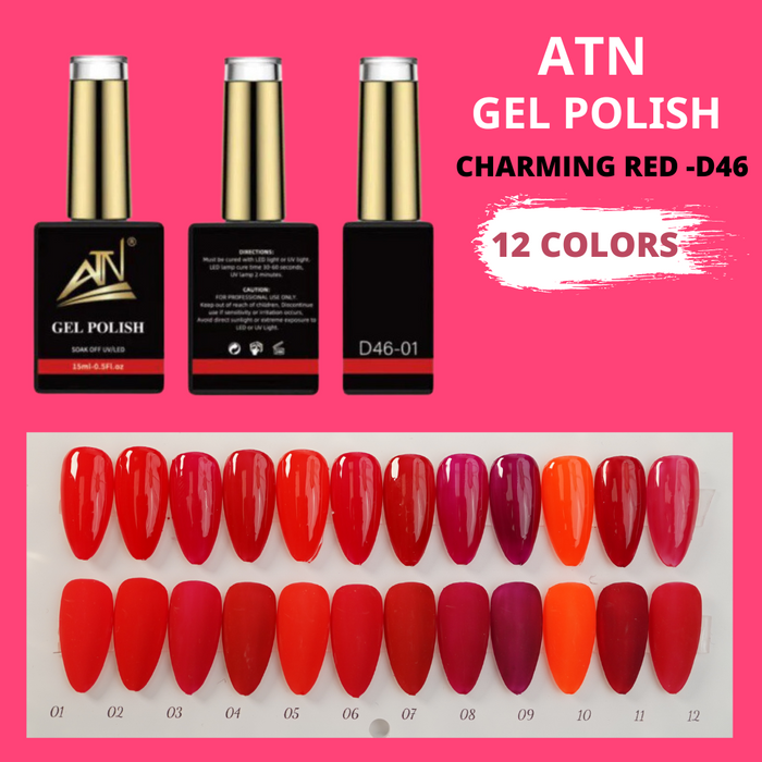 ATN GEL POLISH - CHARMING RED D46 - 12 COLORS