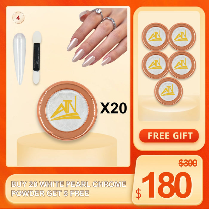 FS0916 - ATN White Pearl Chrome Powder – Nail Chrome Pigment | Buy 20 Get 5 Free