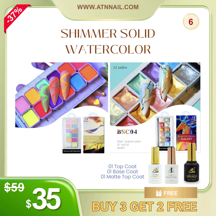 FS0723 - Shimmer Solid WaterColor (Fluorescent- Galaxy) FREE 1 Top new 15ml, 1 Base new 15ml, 1 Matte top 15ml - DEAL 06