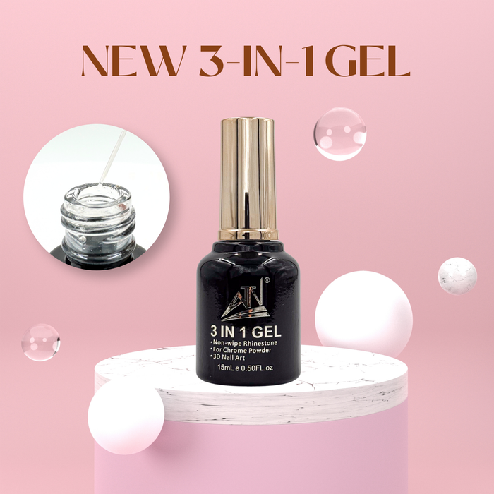ATN 3-in-1 Gel – Rhinestone Adhesive, Chrome Base & 3D Nail Art Builder | LED/UV Gel for Nail Techs & Artists