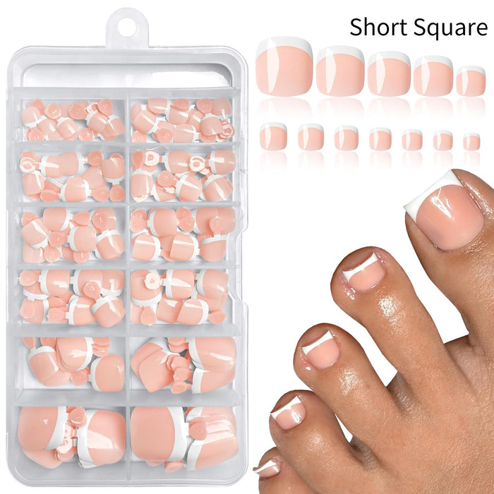 Short Square Toe Nails French Tips 120 pcs