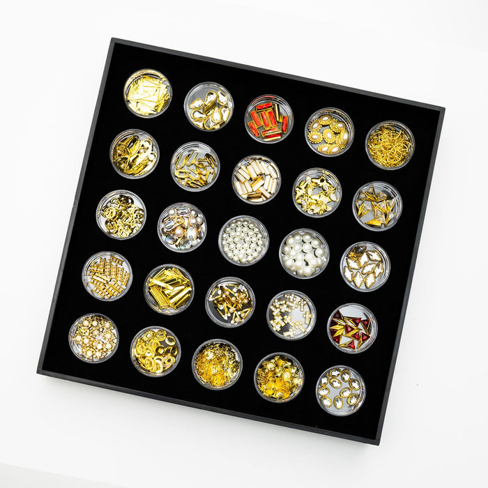 NAIL DECORATION - CHARM - GOLD DIAMOND PEARL | SET 25 SHAPES