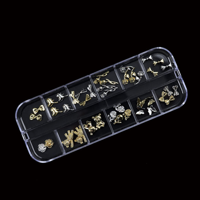 NAIL DECORATION - CHARM - Bow_Rose_Sakura_Bear_Heart_Butterfly | BOX 12 STYLES