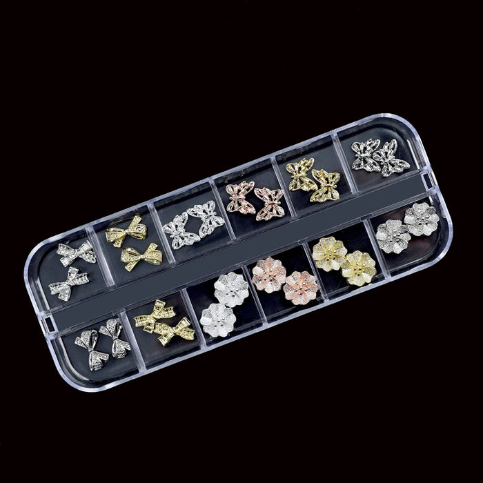 NAIL DECORATION - CHARM - Bow_Rose_Sakura_Bear_Heart_Butterfly | BOX 12 STYLES