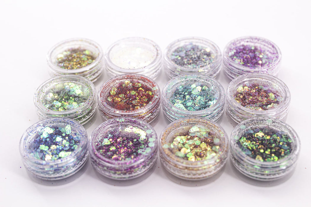 GLITTER - HEXAGON SHAPE MIXED  - SET 12 COLORS