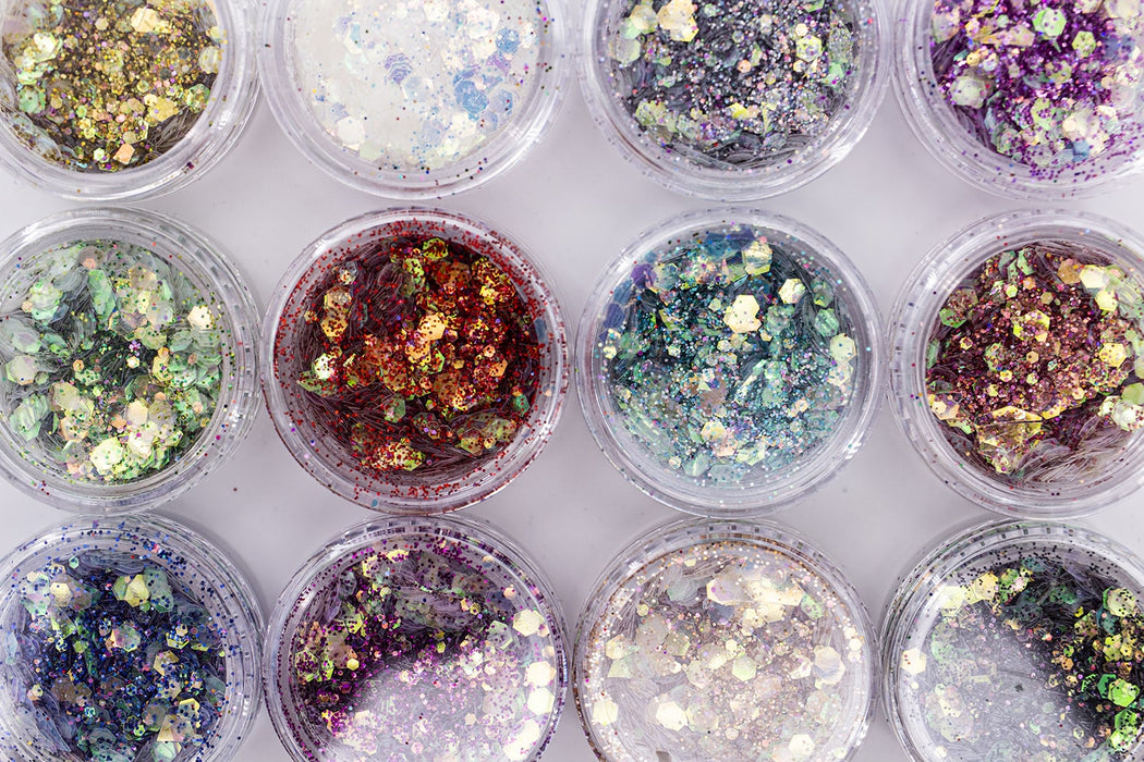 GLITTER - HEXAGON SHAPE MIXED  - SET 12 COLORS