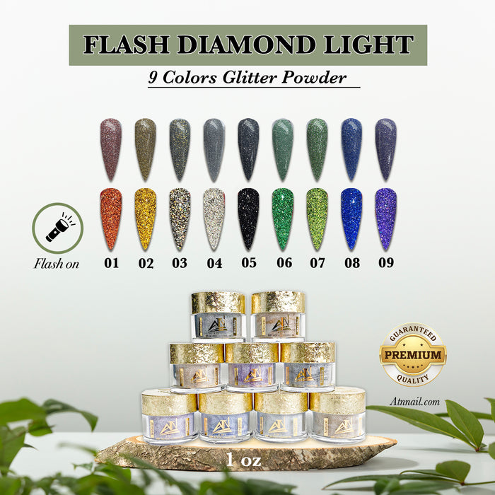 FLASH DIAMOND LIGHT - Collection 9 colors Glitter Powder | FDL 1oz