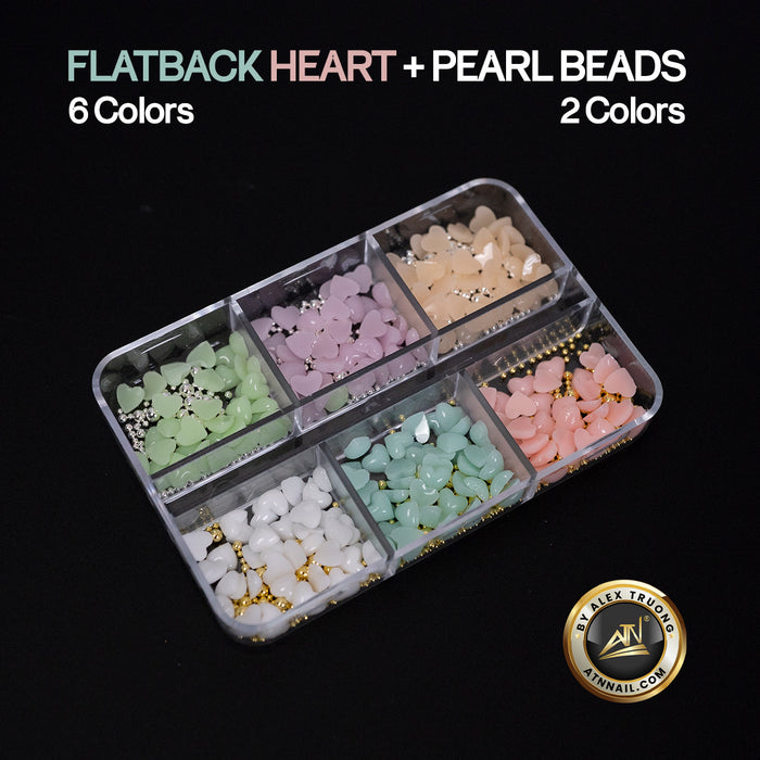 Nails Decoration - Flatback Hearts & Pearl Beads | Set 6 Colors