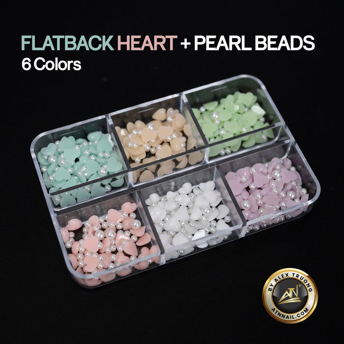 Nails Decoration - Flatback Hearts & Pearl Beads | Set 6 Colors