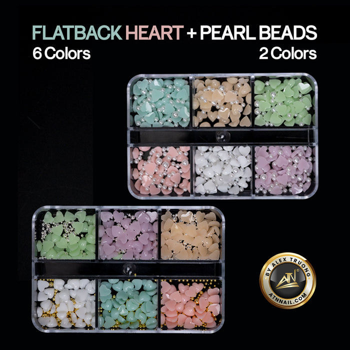 Nails Decoration - Flatback Hearts & Pearl Beads | Set 6 Colors