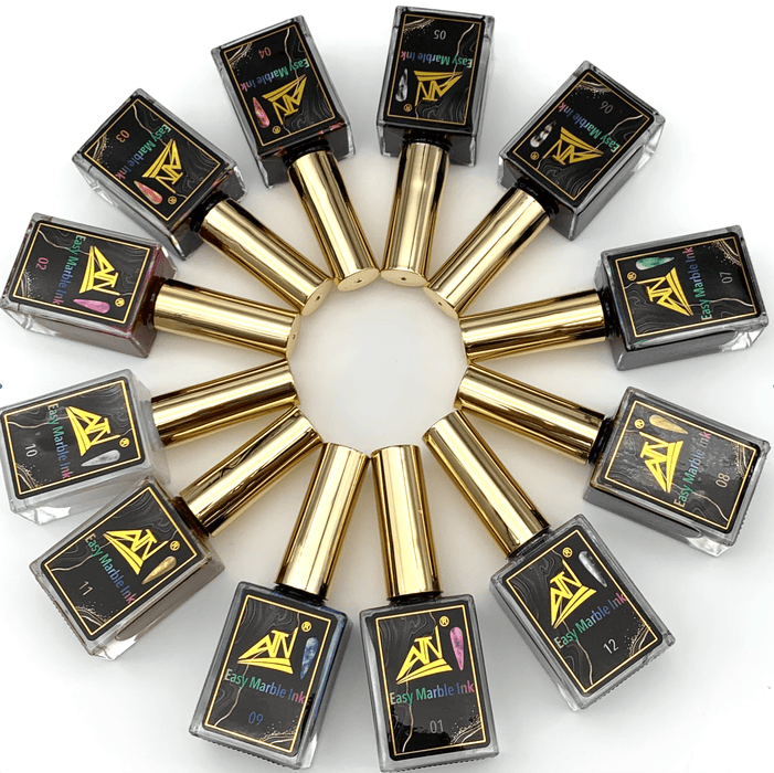 ATN Marble Ink (12 Colors) - Includes 1 Blooming Gel + 1 Matte Top Coat