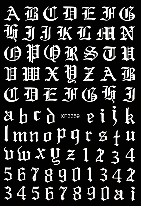 STICKER - OLD ENGLISH ALPHABET Black & White & Gold - NEW 2022 | SET 3 PCS