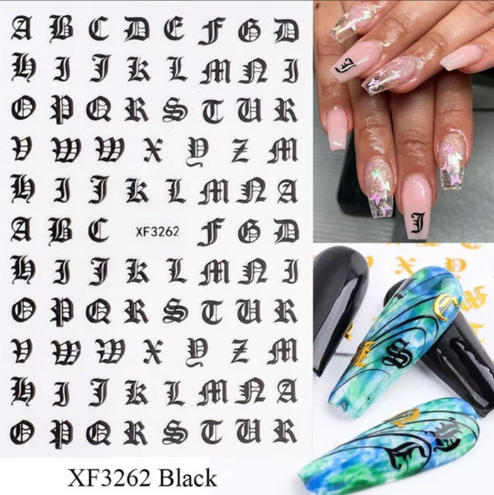 STICKER - OLD ENGLISH ALPHABET Black & White & Gold - NEW 2022 | SET 3 PCS