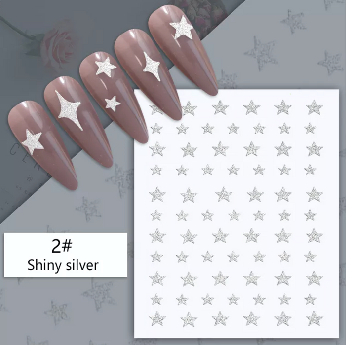 STICKER - Glitter Silver - Butterfly, Bear,Flame, Trace, Heart | SET 7 PCS
