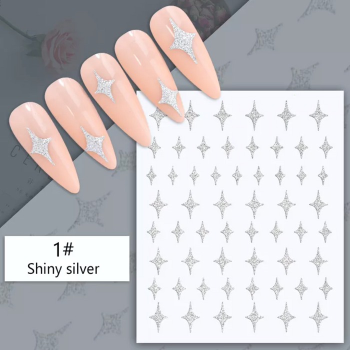 STICKER - Glitter Silver - Butterfly, Bear,Flame, Trace, Heart | SET 7 PCS