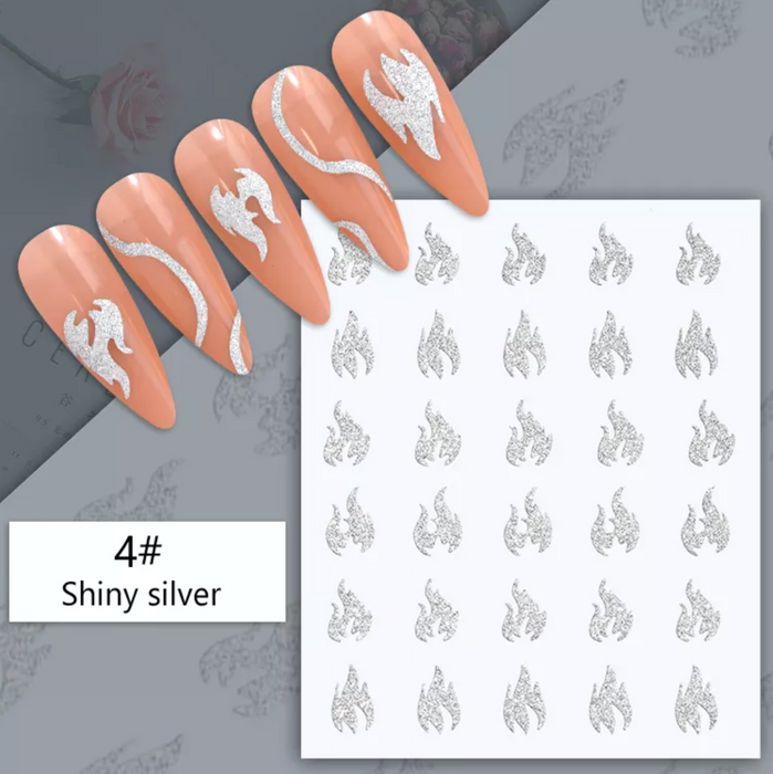 STICKER - Glitter Silver - Butterfly, Bear,Flame, Trace, Heart | SET 7 PCS