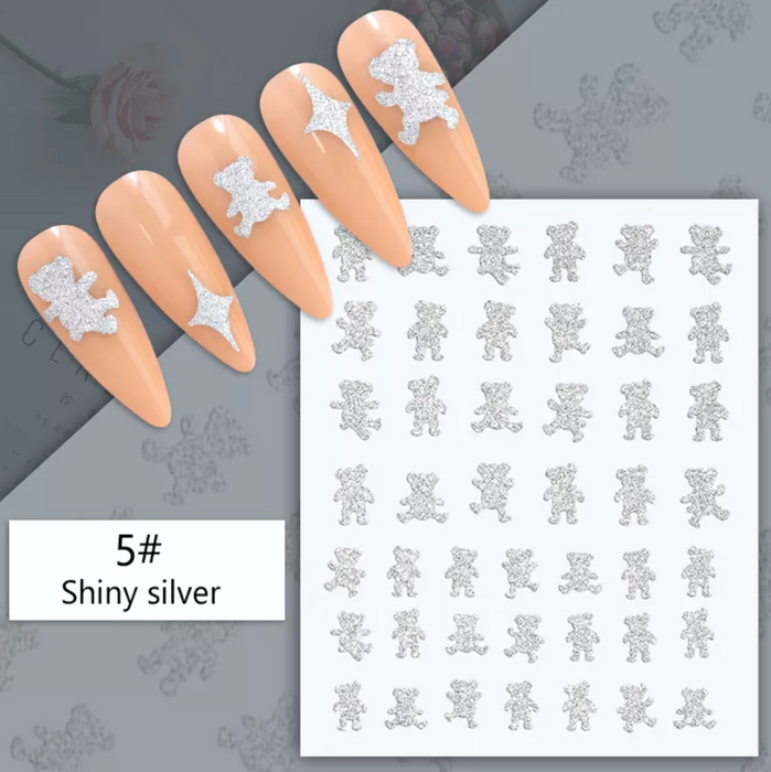 STICKER - Glitter Silver - Butterfly, Bear,Flame, Trace, Heart | SET 7 PCS