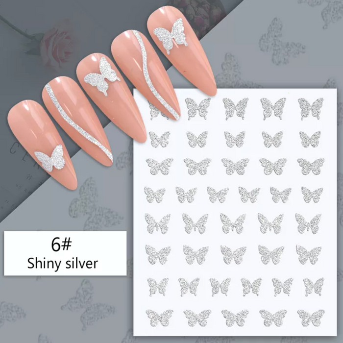 STICKER - Glitter Silver - Butterfly, Bear,Flame, Trace, Heart | SET 7 PCS