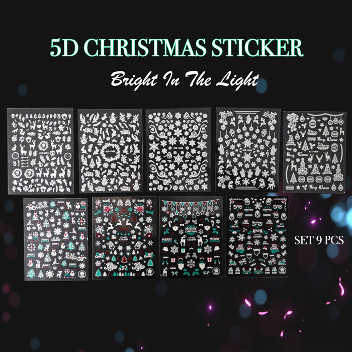 STICKER - 5D CHRISTMAS - GLOW IN THE DARK | Set 9 Pcs