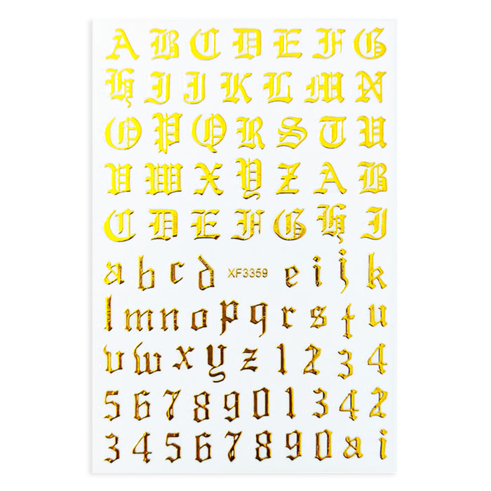 STICKER - OLD ENGLISH ALPHABET Black & White & Gold - NEW 2022 | SET 3 PCS