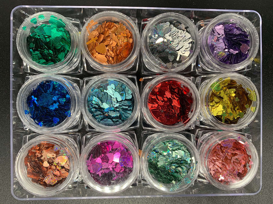 GLITTER - HEART CROSS SHAPE SET 12 COLORS