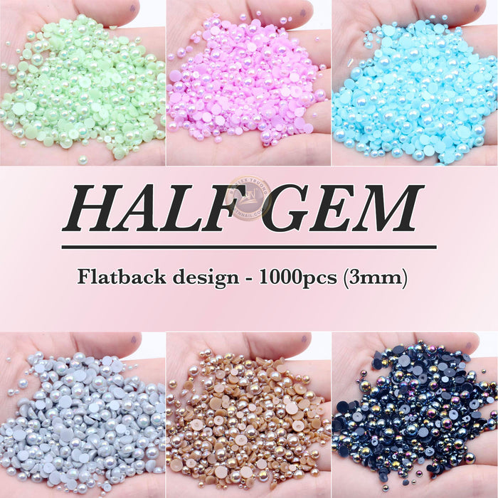 NAIL ART DESIGN - PEARL BEAD HALF FLAT BACK