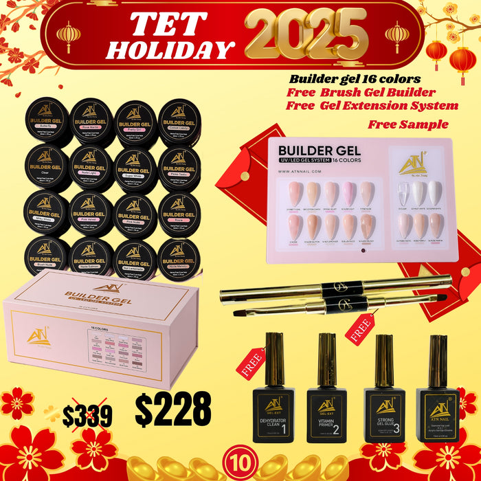 Tet Holiday 2025 - Builder gel 16 colors,  Free Sample, Brush Gel Builder, Gel Extension System